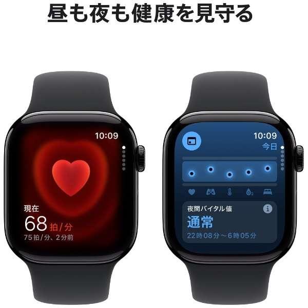 Apple Watch Series 10（GPS + Cellularモデル）- 46mmジェットブラックアルミニウムケースとブラックスポーツバンド - M/L　MWY43J/A 5